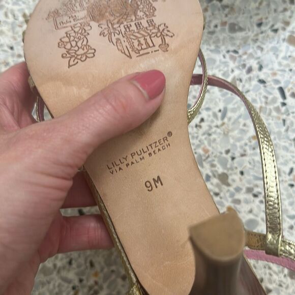 Lilly Pulitzer gold strappy sandal heels 9 - Picture 5 of 7